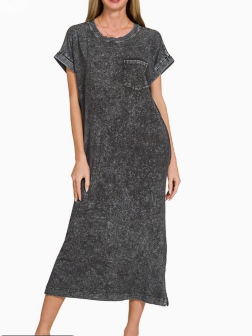 WASHED EXPOSED SEAM SHORT SLEEVE T-SHIRT DRESS